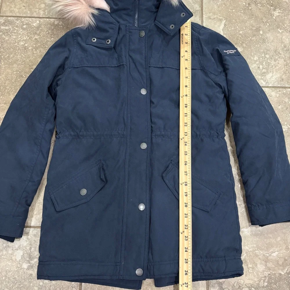 Abercrombie Kids‎ Girls Navy Blue Faux Fur Lined Parka Jacket Hooded 13/14